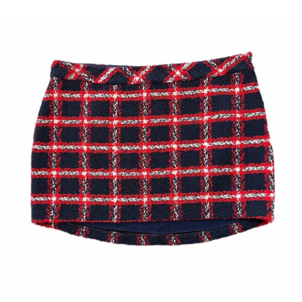 English Factory PLUS Red White Blue Plaid Tweed Fall Preppy Academia Mini Skirt